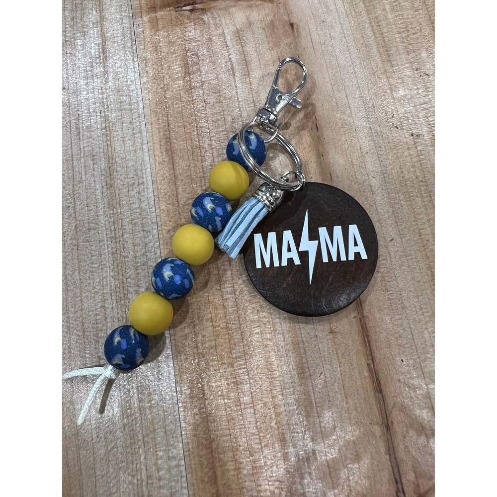 Mama Lightening Silicone‎ Bead Lobster Clasp Keychain Purse Charm Wood